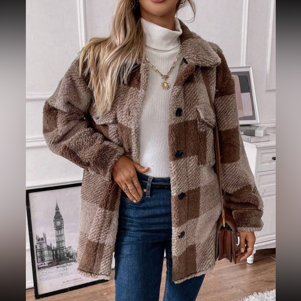 Cozy buffalo plaid button down teddy jacket - Picture 10 of 16